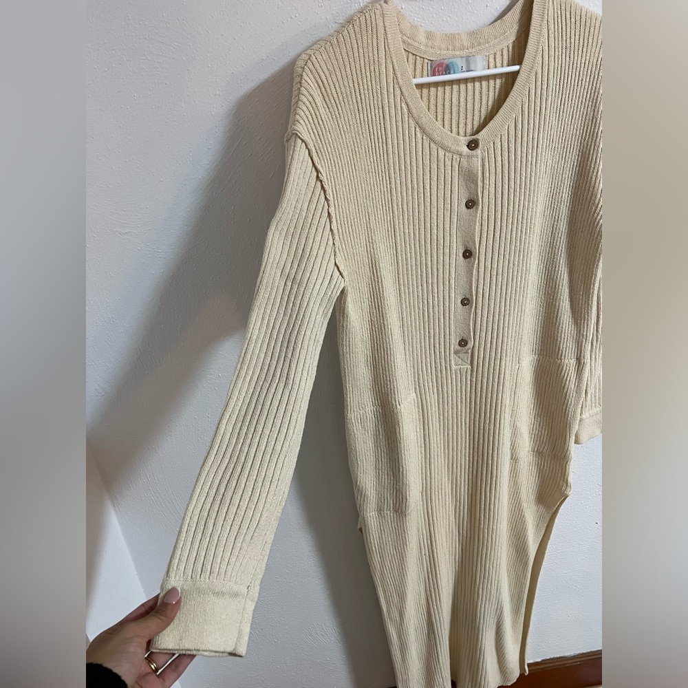 Free People Cream Ribbed Button-Down Dress SMALL - Picture 3 of 6